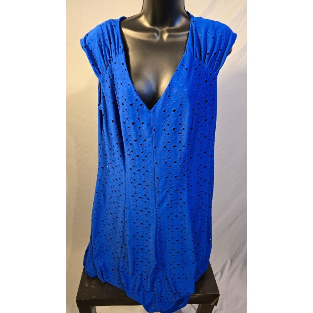 Roz & Ali Womens Fit & Flare Blue Dress Sleeveless Capsule 16 XL Flare Office
